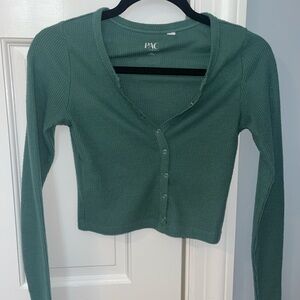 Sage green waffle button up long sleeve